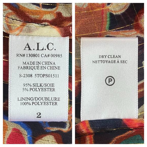 A.L.C. Frida Silk Top Semi Sheer Blouse Size 2 Port Wine Multi Billowy Flowy - Picture 6 of 10